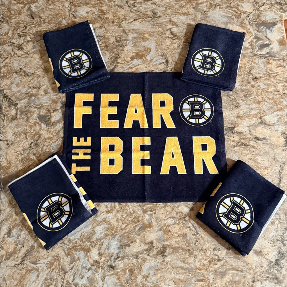 Set of 5 - Boston Bruins Gym Towels / Golf Towels - Fear The Bear